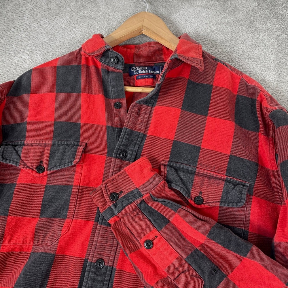 Polo Ralph Lauren Shirt Mens Large Red Buffalo Plaid Heavy Flannel Workwear